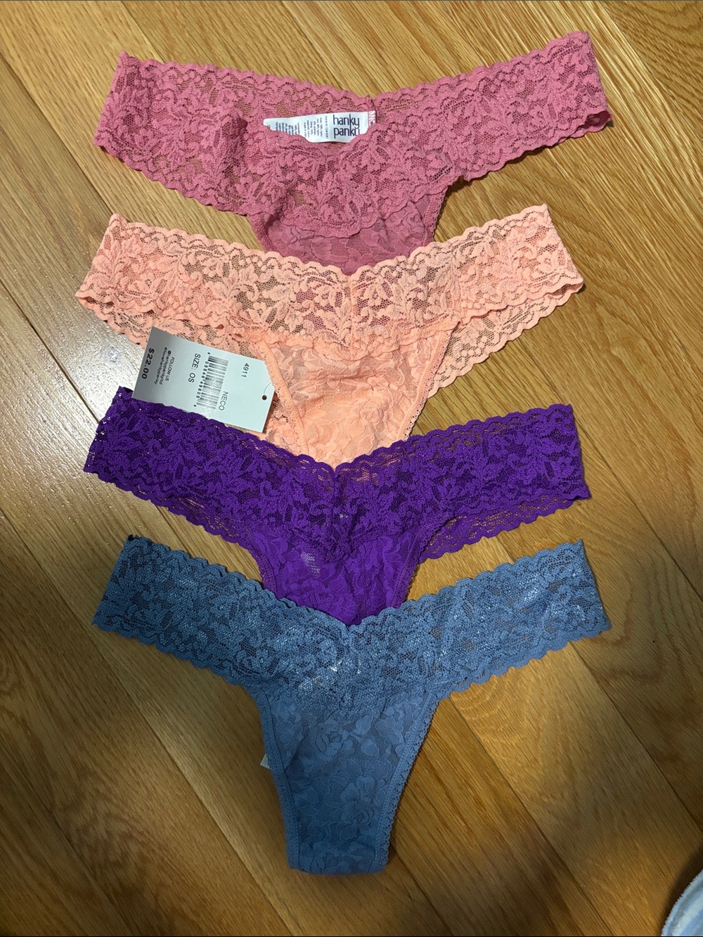Hanky Panky Lace Thong Set - Rose, Peach, Purple, Slate Blue